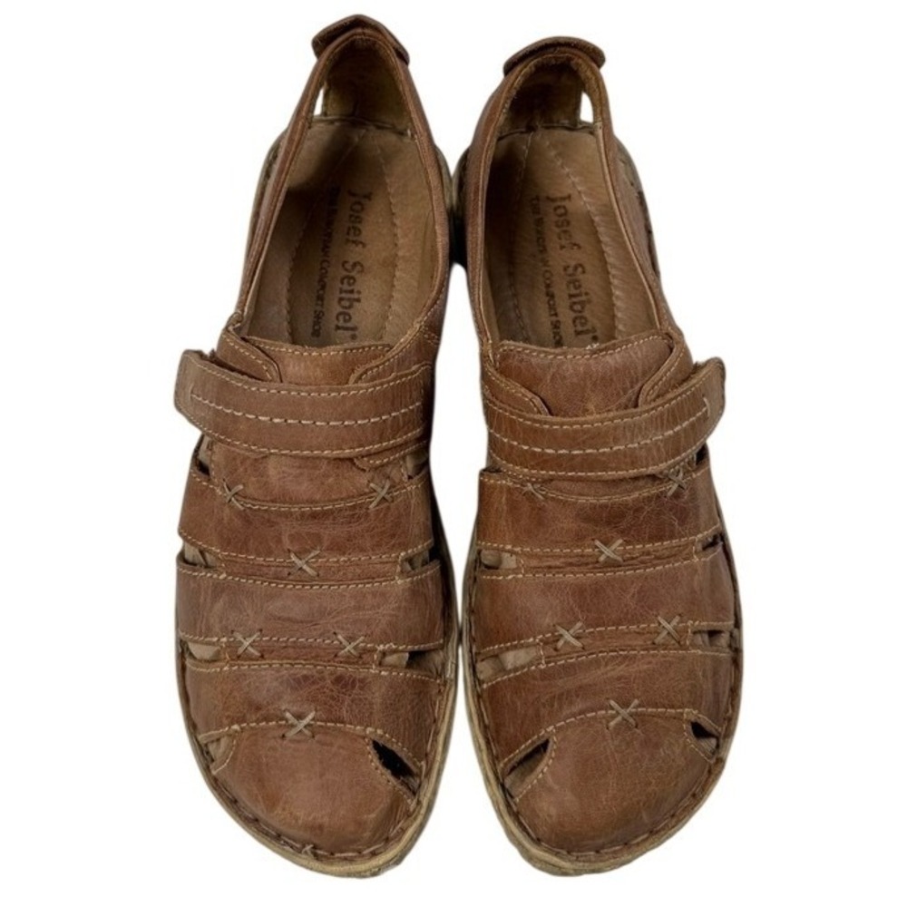 Josef Seibel Brown Leather Fisherman Sandals EU 40 Hook Loop Comfort Shoes - Picture 2 of 6
